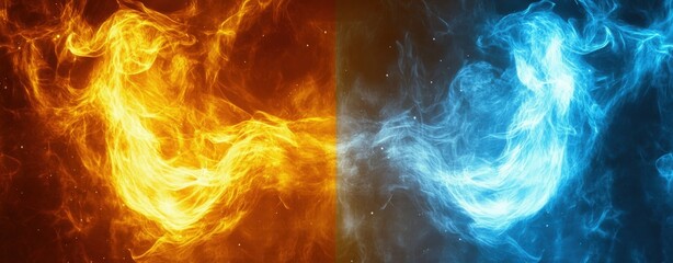 Obraz premium Abstract fiery and icy swirls, contrasting elements of heat and cold, perfect for design projects needing a dramatic visual.