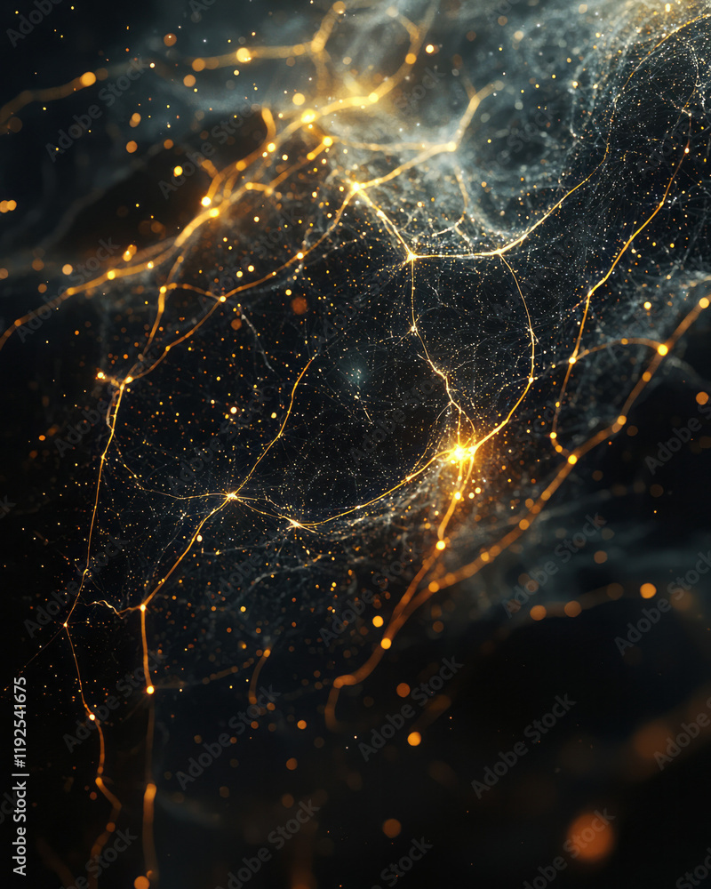 Poster a minimal cosmic net with thin, luminous lemon cords stretching from one corner to another on black,