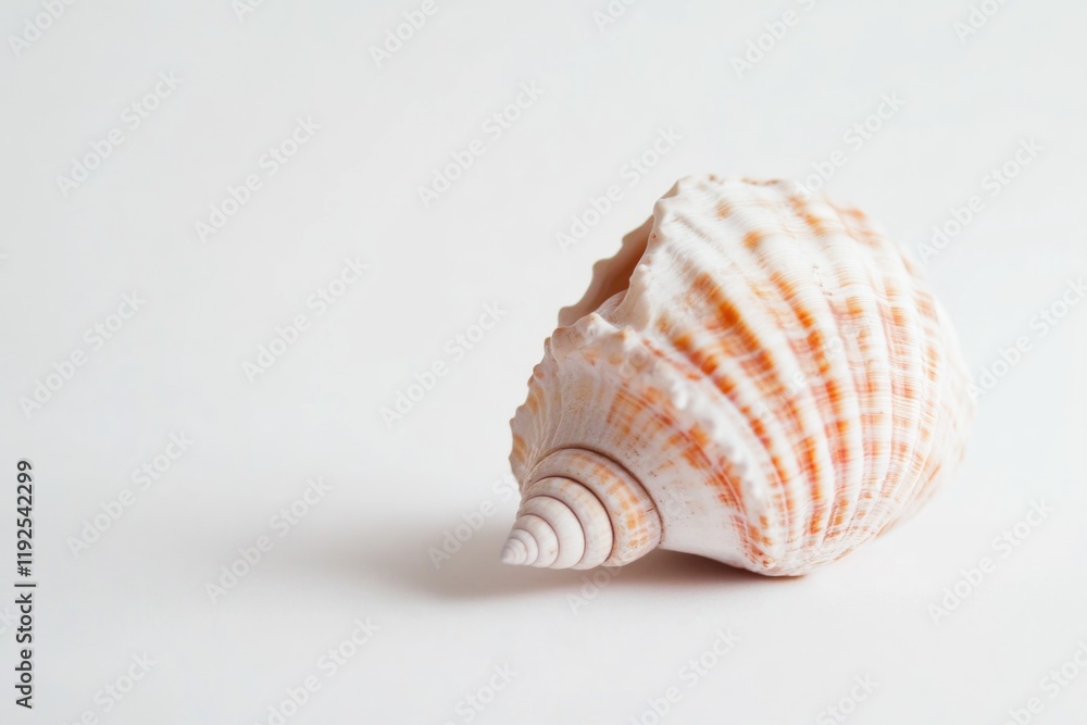 Poster a single sea shell sits on a white surface