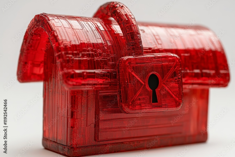Aufkleber transparent red treasure chest with a built in lock, symbolizing data storage, secure assets, and in