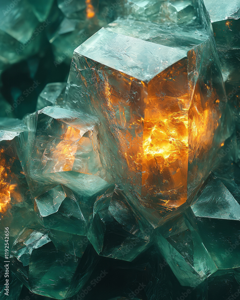 Aufkleber angular shards in teal connecting at bright lemon-hued nodes, resembling a digital crystal matrix fl