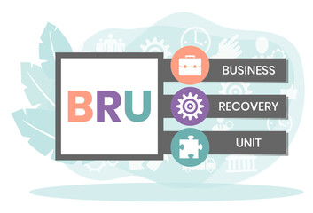 BRU - business recovery unit. acronym business concept. vector illustration concept with keywords and icons. lettering illustration with icons for web banner, flyer, landing page