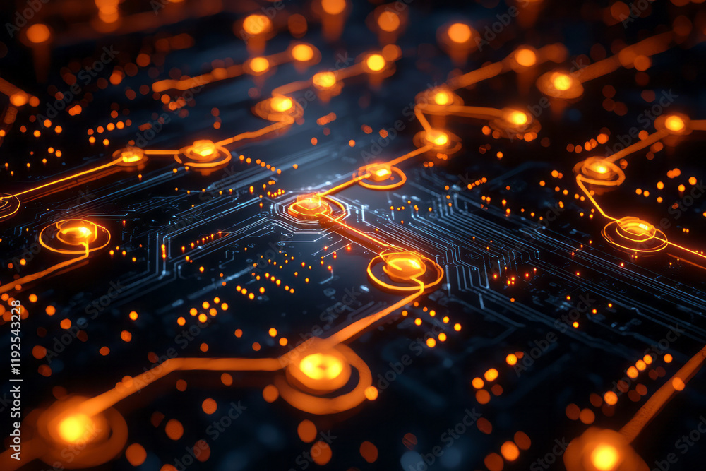 Poster A stylized blueprint effect, featuring alternating azure lines and golden cross-points, creating a futuristic network design,
