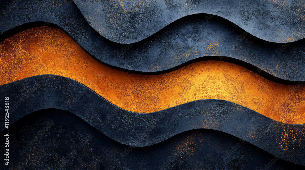 Poster concentric wave patterns: one set in dusty midnight-blue, the other in subdued saffron, layered on a