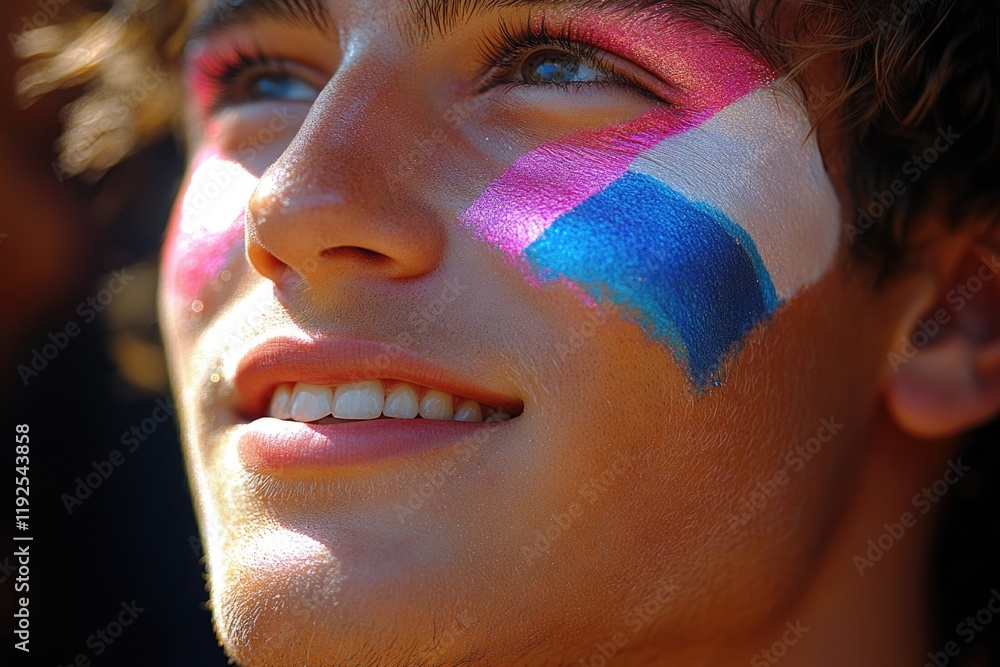 Poster a close-up shot of a person with colorful face paint, suitable for various creative projects and the