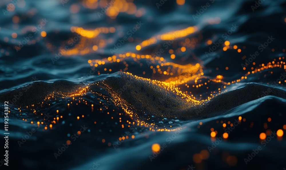 Aufkleber abstract digital ocean waves with glowing particles, representing data flow and connectivity in a fu