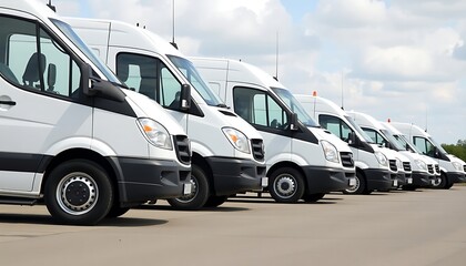 Naklejka premium Many modern white vans are parked side by side