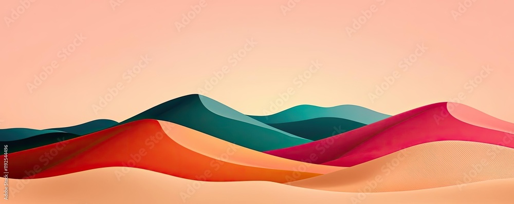 Poster vivid gradient idea. abstract landscape featuring colorful rolling hills under a soft gradient sky.