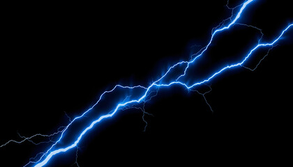 Blue electric lightning on black background, abstract energy and electricity concept, retro style, with white tones