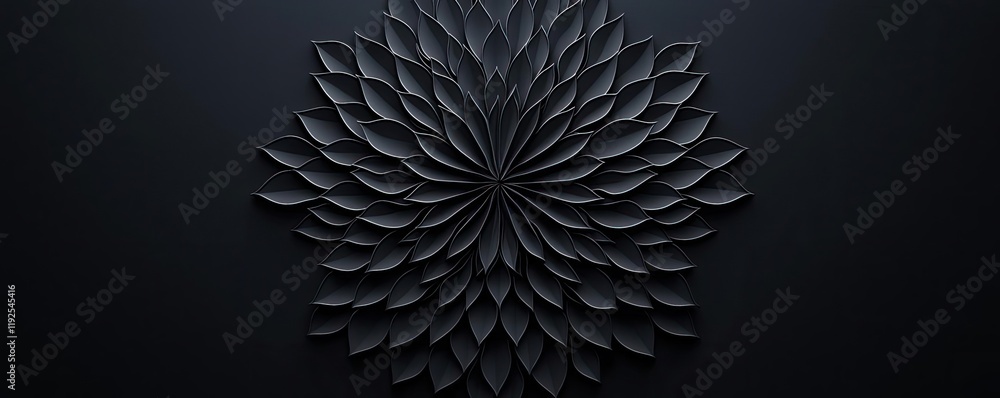 Poster minimal symmetry idea. artistic black flower design with layers creating a modern and minimalist loo