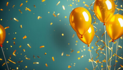 Golden Festivity: A Vibrant Banner Background with Balloons and Shimmering Confetti for Celebratory Occasions, vintage, with white tones