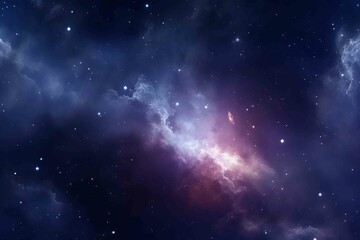 Obraz premium Deep space artwork with vibrant hues of pink, blue, and purple, showcasing nebula clouds and shining stars.