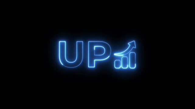 Up sign text on digital technology blue neon motion graphic loop animation style