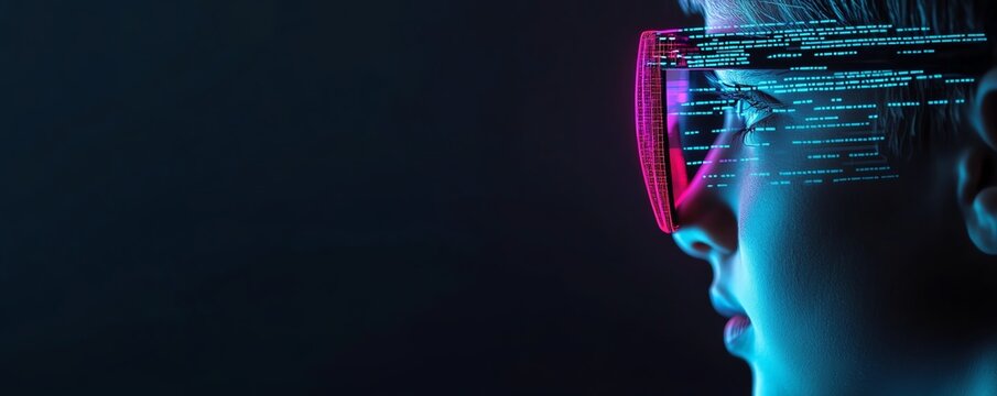 A high-tech overlay for video calling with 80s design, glowing retro grids, neon notification bubbles, and pixelated avatars