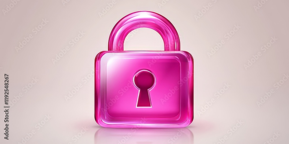 Poster Glossy pink padlock isolated on a minimalist backdrop symbolizing digital security, privacy, and modern encryption technologies in a visually striking design