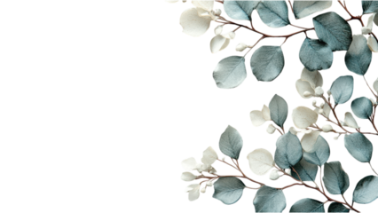 Elegant Greenery Frame White Blue Eucalyptus Leaves on White Background