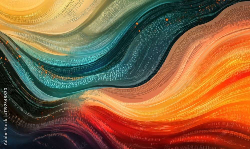 Poster abstract colorful wave patterns with vibrant hues and dynamic textures, showcasing fluid motion and 