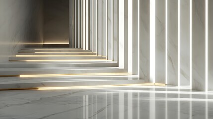 Fototapeta premium Modern Marble Staircase Illuminated With Golden Accents