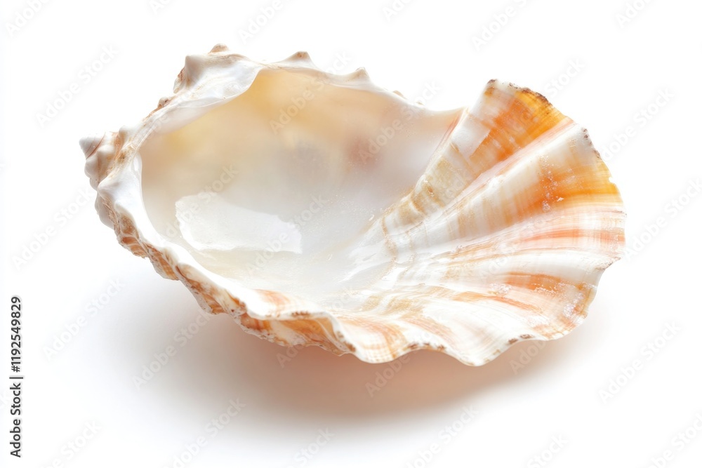 Poster close-up view of a shell on a white surface, great for backgrounds and textures