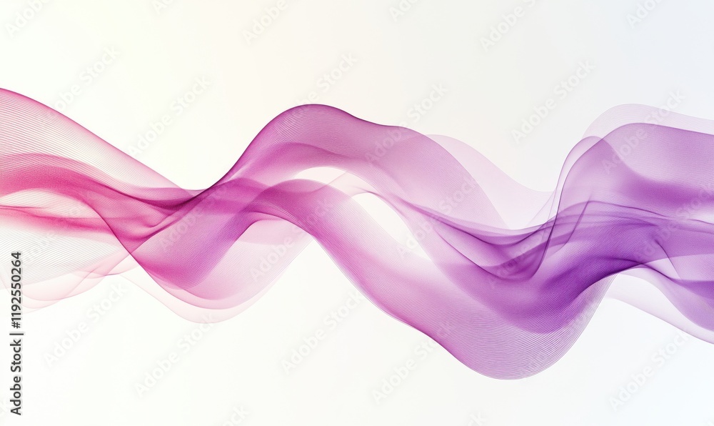 Poster abstract wave patterns in pink and purple hues, flowing gracefully across a soft gradient background
