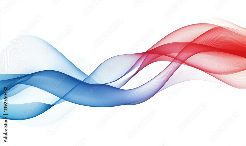 Poster colorful flowing waves in red and blue tones creating a dynamic abstract background