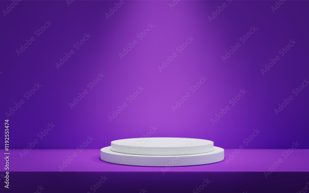 Poster 3d minimalistic purple background with a podium studio scene with platform for product presentation
