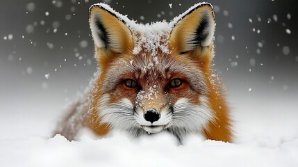 Fototapeta premium Red fox in snowy forest, winter scene