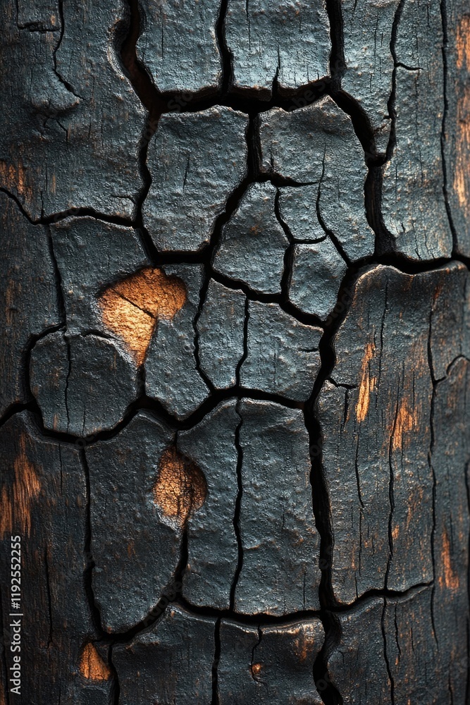 Poster a close-up shot of a cracked tree trunk with visible wood grain and cracks