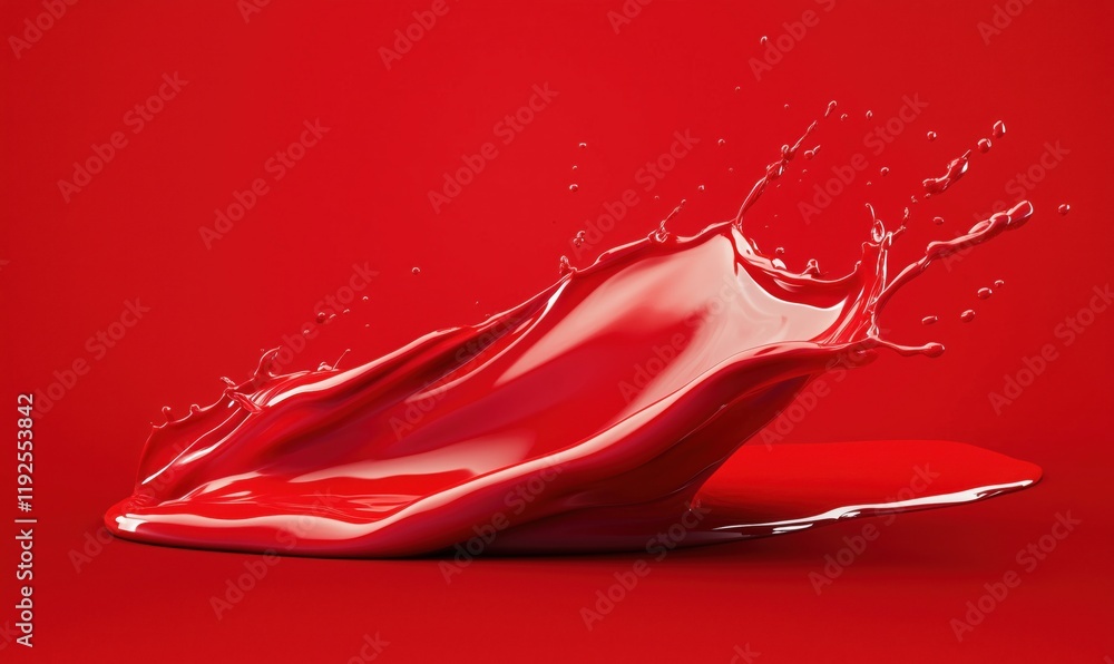 Poster vibrant red liquid splash capturing dynamic motion and fluidity, artistic abstract design with gloss
