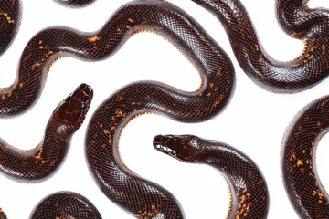 Obraz premium Multiple black and gold snakes slithering on a light background showcasing their intricate patterns and colors
