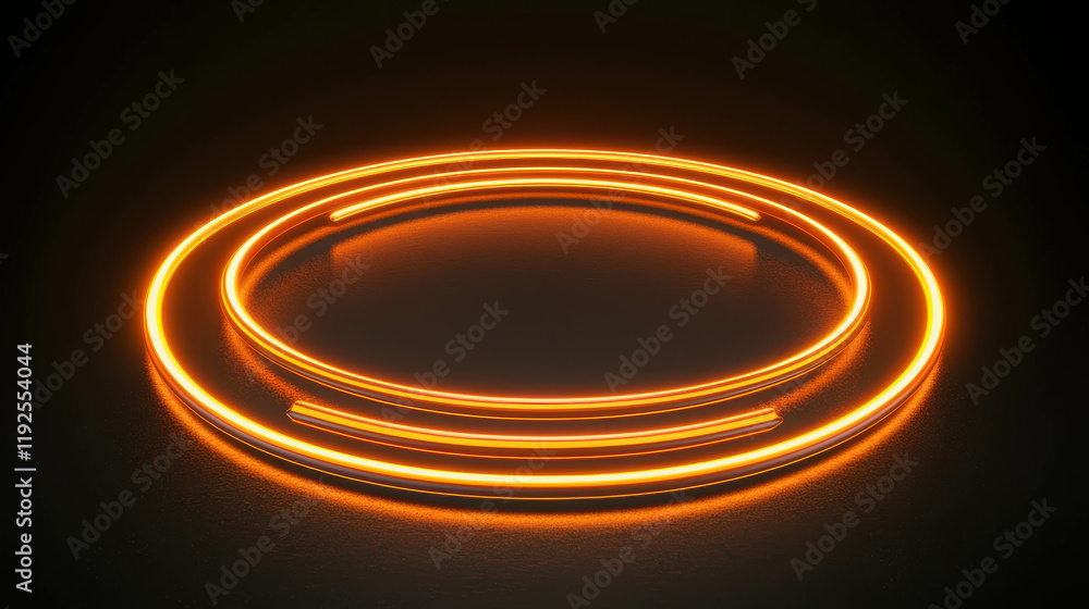 Poster glowing neon circle abstract: two vibrant orange neon circles intersect, creating a dynamic and mode