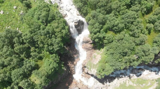 Caucasus, North Ossetia. Digoria gorge. Gebi waterfall.