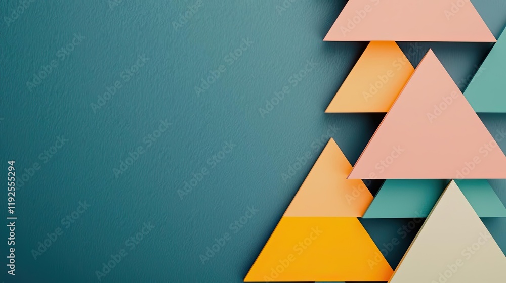 Poster symmetry gradient concept. colorful geometric shapes create a modern design element against a teal b