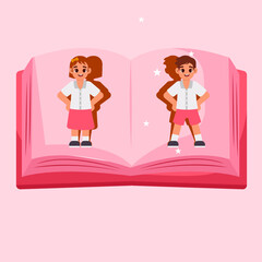 Cute couple boy and girl in valentines book day, love of story