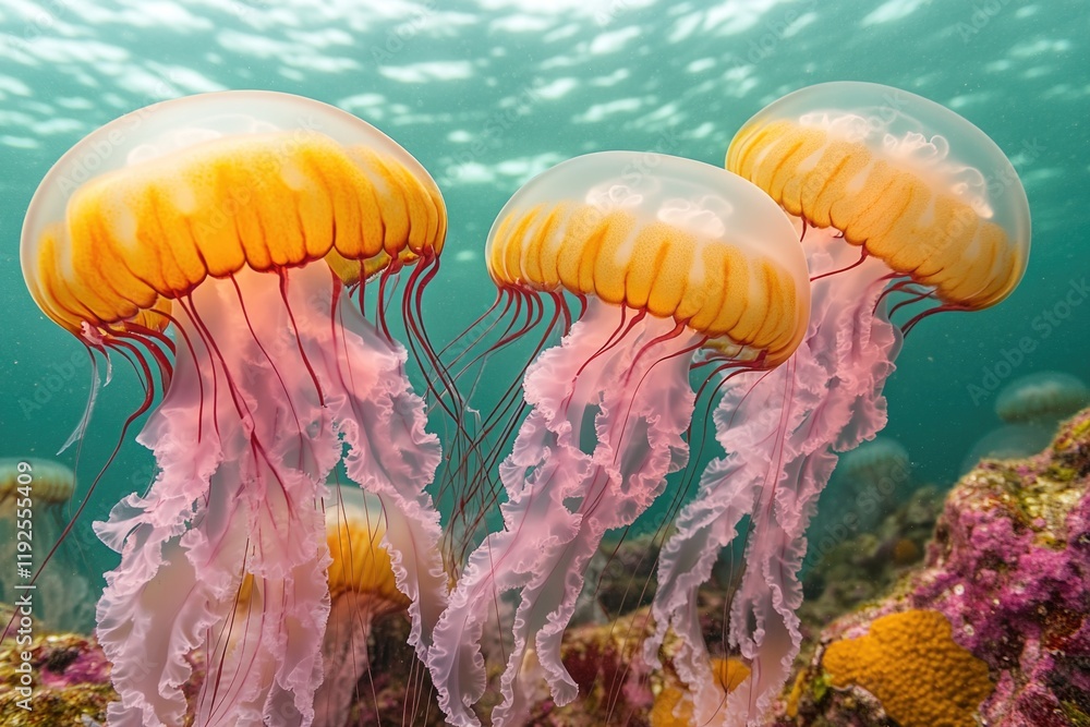 Poster jellyfish floating in the open ocean