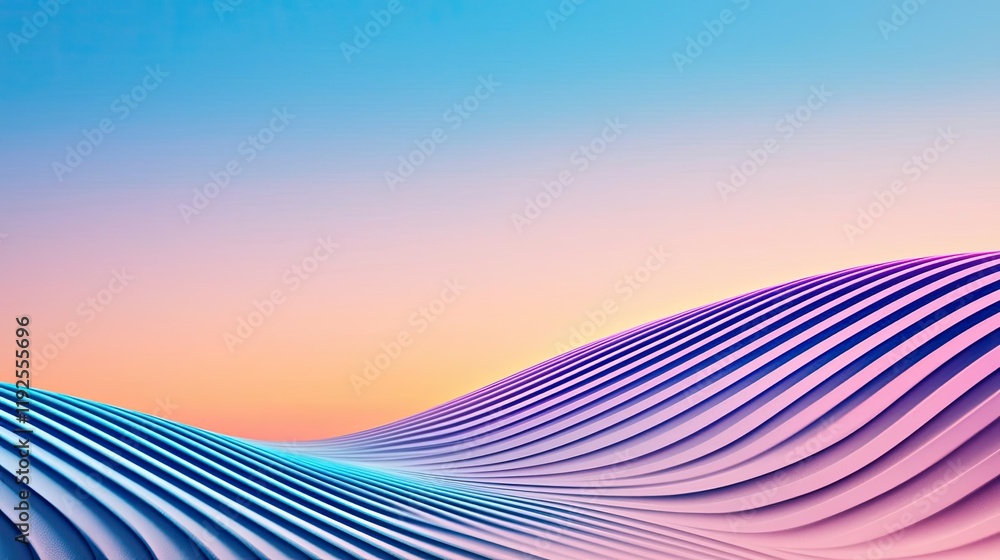 Poster symmetry gradient concept. colorful wavy patterns create a serene abstract landscape under a pastel 