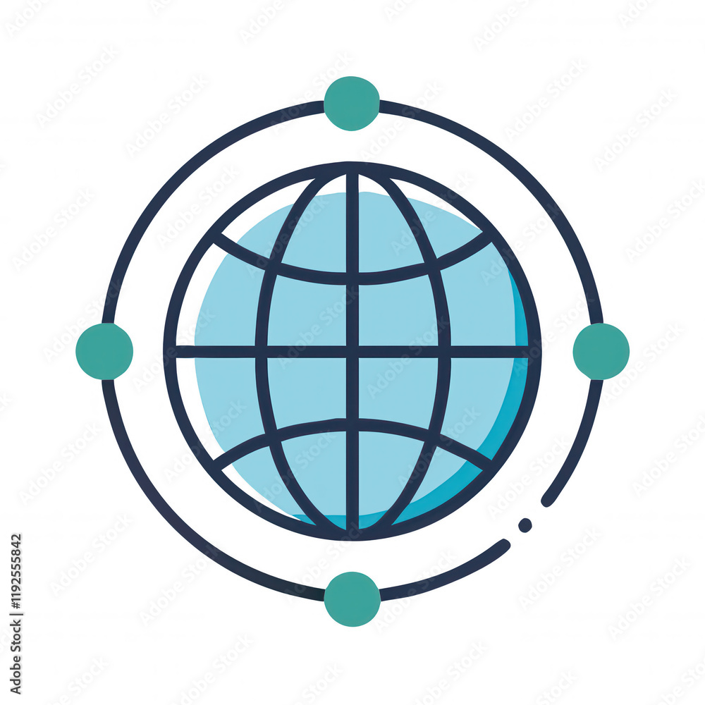 Poster a stylized globe surrounded by circular orbits, symbolizing connectivity and global interaction.