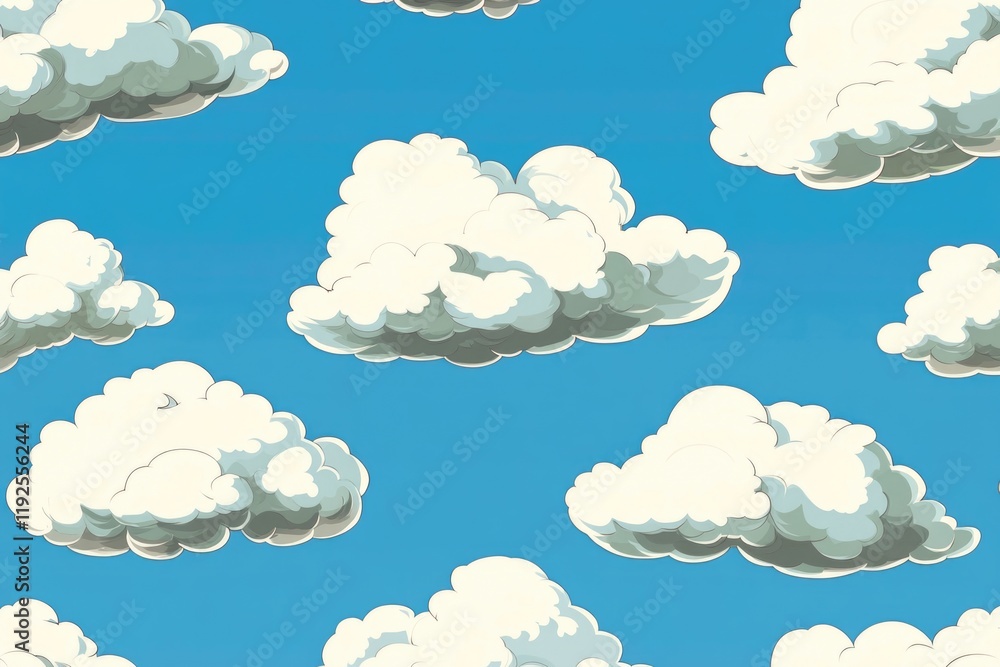Poster Clouds floating high in the sky with soft and fluffy white textures