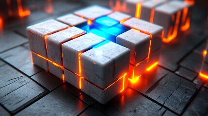 Illuminated Cube Structure Glowing Brightly With Inner Light