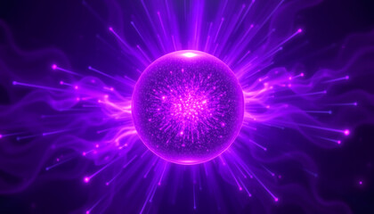Abstract purple energy sphere round glowing magical digital futuristic space background, Dynamic motion, with white tones
