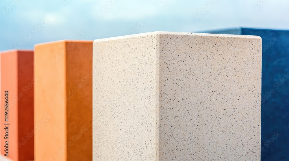 Poster symmetry gradient concept. colorful architectural blocks stacked in harmonious arrangement against a
