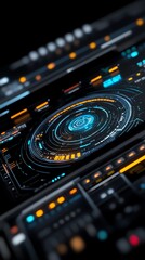 Obraz premium Scifi control room interface, glowing holographic projections, hightech design, 3D illustration