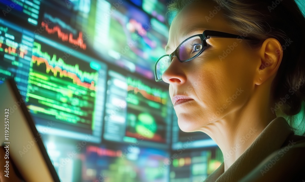 Poster data analysis expert focused on financial graphs and statistics, analyzing complex data trends with 