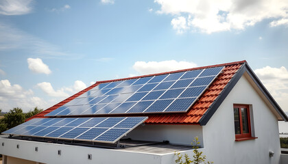 Fototapeta premium roof with solar energy panels, studio photography, with white tones