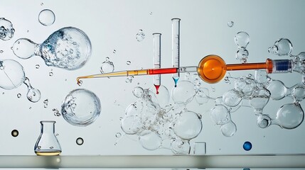 Obraz premium Symbolic depiction of titration processes featuring laboratory techniques burettes pipettes and neutralization reactions in analytical chemistry