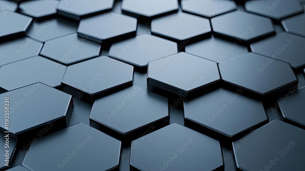 Poster minimal symmetry idea. abstract hexagonal background with glossy black finish, modern and sleek desi
