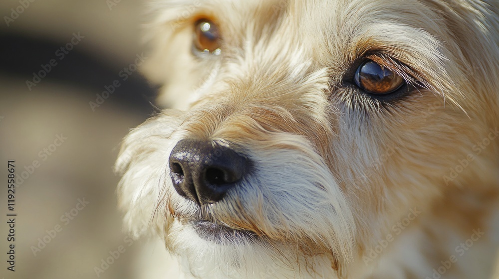 Poster a close-up shot of a dog's face with a blurred background