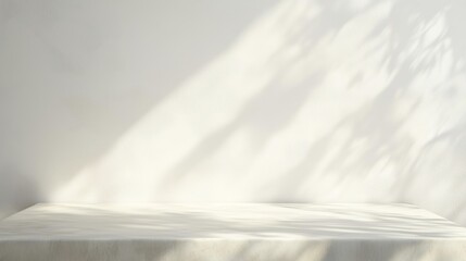 Simple white light beige background for product presentation. Light walls and floor with soft shadow and light from the window.