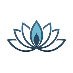 A stylized lotus flower design with layered petals in varying shades of blue.