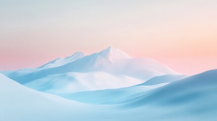 Fototapeta premium Serene snow-covered mountain landscape at sunrise with soft pastel skies